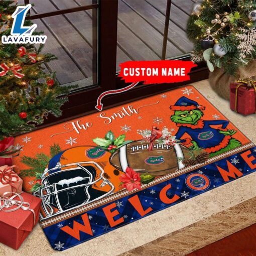 NCAA Florida Gators Grinch Christmas Welcome  Football Doormat – Custom Name Gift Xmas