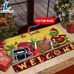 NCAA Iowa State Cyclones Grinch Christmas Welcome  Football Doormat – Custom Name Gift Xmas