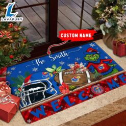 NCAA Kansas Jayhawks Grinch Christmas Welcome  Football Doormat – Custom Name Gift Xmas