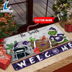 NCAA Kansas State Wildcats Grinch Christmas Welcome  Football Doormat – Custom Name Gift Xmas