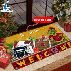 NCAA Louisville Cardinals Grinch Christmas Welcome  Football Doormat – Custom Name Gift Xmas