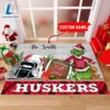 NCAA Nebraska Cornhuskers Grinch And Max Christmas Welcome Football Doormat - Custom Name