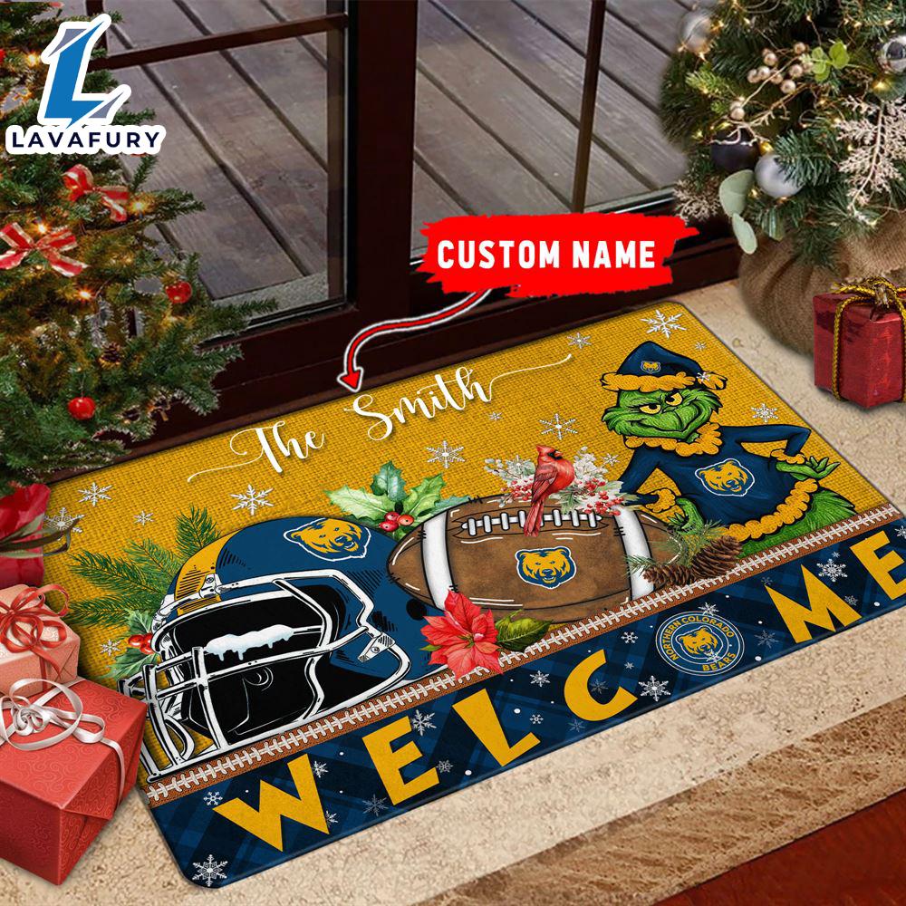 NCAA Northern Colorado Bears Grinch Christmas Welcome  Football Doormat - Custom Name Gift Xmas NCAA Northern Colorado Bears Grinch Christmas Welcome  Football Doormat - Custom Name Gift Xmas