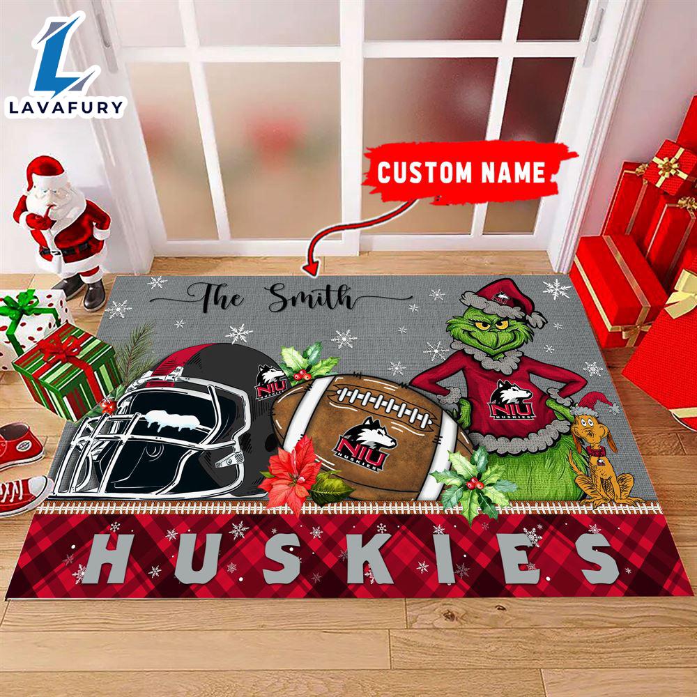 NCAA Northern Illinois Huskies Grinch And Max Christmas Welcome Football Doormat - Custom Name Gift Xmas NCAA Northern Illinois Huskies Grinch And Max Christmas Welcome Football Doormat - Custom Name Gift Xmas