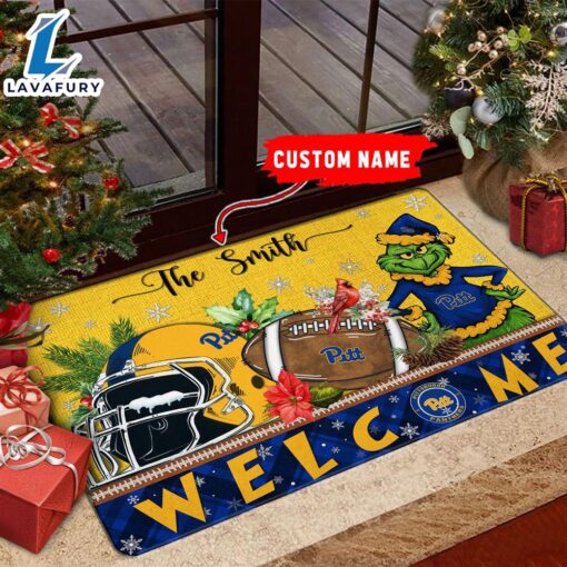 NCAA Pittsburgh Panthers Grinch Christmas Welcome  Football Doormat – Custom Name Gift Xmas