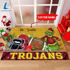 NCAA USC Trojans Grinch And Max Christmas Welcome Football Doormat – Custom Name Gift Xmas