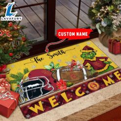 NCAA USC Trojans Grinch Christmas Welcome  Football Doormat – Custom Name Gift Xmas
