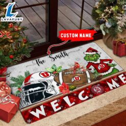 NCAA Utah Utes Grinch Christmas Welcome  Football Doormat – Custom Name Gift Xmas