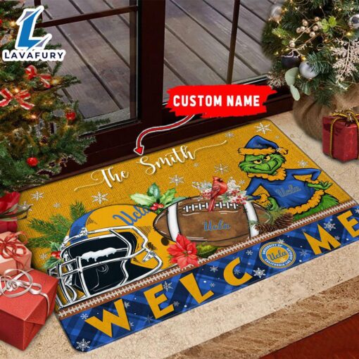 NCAA XXX Grinch Christmas Welcome  Football Doormat – Custom Name Gift Xmas