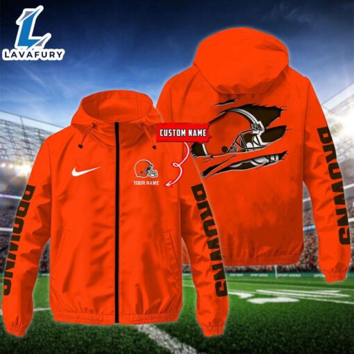 NFL Cleveland Browns Football Windbreaker Outdoor Jacket – Custom Name For Fans