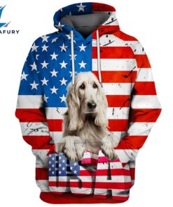 Afghan Hound Dog 3D Face Graphic Premium America Flag Hoodie