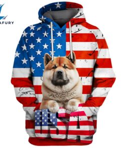 Akita Dog 3D Face Graphic Premium America Flag Hoodie