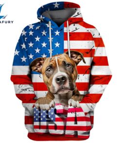 American Staffordshire Terrier Dog 3D Face Graphic Premium America Flag Hoodie