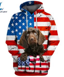 American Water Spaniel Dog 3D Face Graphic Premium America Flag Hoodie