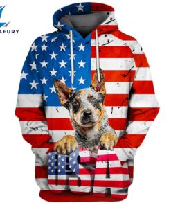 Australian Cattle Dog 3D Face Graphic Premium America Flag Hoodie