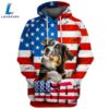 Australian Shepherd Dog 1 3D Face Graphic Premium America Flag Hoodie