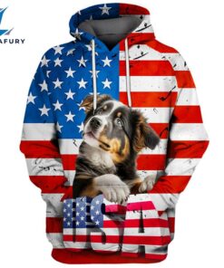 Australian Shepherd Dog 1 3D Face Graphic Premium America Flag Hoodie