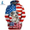 Australian Shepherd Dog 4 3D Face Graphic Premium America Flag Hoodie