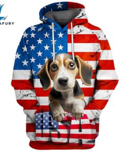 Beagle Dog 3 3D Face Graphic Premium America Flag Hoodie