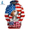 Beagle Dog 4 3D Face Graphic Premium America Flag Hoodie