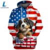 Bernese Mountain Dog 3D Face Graphic Premium America Flag Hoodie