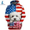 Bichon Frise Dog 3D Face Graphic Premium America Flag Hoodie
