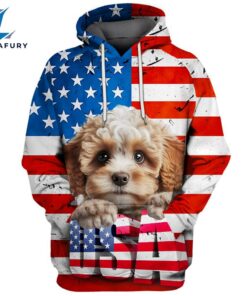 Bolognese Dog 3D Face Graphic Premium America Flag Hoodie