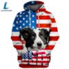 Border Collie Dog 3D Face Graphic Premium America Flag Hoodie