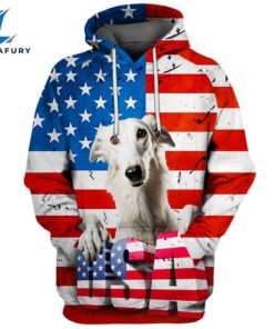 Borzoi Dog 3D Face Graphic Premium America Flag Hoodie