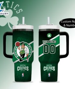 Boston Celtics NBA Custom Stanley Quencher 40oz Stainless Steel Tumbler 3