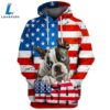 Boston Terrier Dog 3D Face Graphic Premium America Flag Hoodie