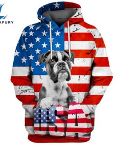 Boxer Dog 1 3D Face Graphic Premium America Flag Hoodie