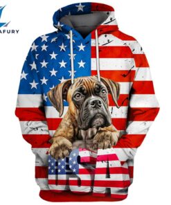 Boxer Dog 2 3D Face Graphic Premium America Flag Hoodie