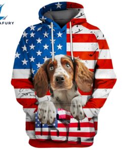 Brittany Dog 3D Face Graphic Premium America Flag Hoodie