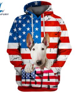 Bull Terrier Dog 3D Face Graphic Premium America Flag Hoodie