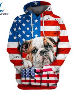 Bulldog 2 3D Face Graphic Premium America Flag Hoodie