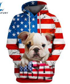 Bulldog 3 3D Face Graphic Premium America Flag Hoodie