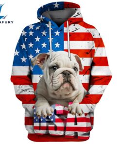 Bulldog 6 3D Face Graphic Premium America Flag Hoodie