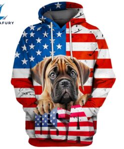 Bullmastiff Dog 3D Face Graphic Premium America Flag Hoodie