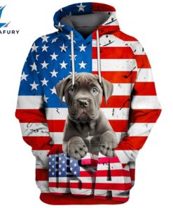 Cane Corso Dog 3D Face Graphic Premium America Flag Hoodie