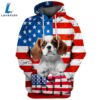 Cavalier King Charles Spaniel Dog 1 3D Face Graphic Premium America Flag Hoodie