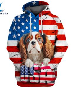 Cavalier King Charles Spaniel Dog 3 3D Face Graphic Premium America Flag Hoodie