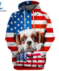 Cavalier King Charles Spaniel Dog 4 3D Face Graphic Premium America Flag Hoodie