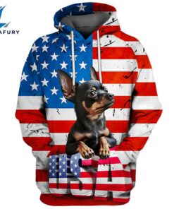 Chihuahua Dog 1 3D Face Graphic Premium America Flag Hoodie