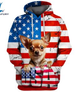 Chihuahua Dog 2 3D Face Graphic Premium America Flag Hoodie