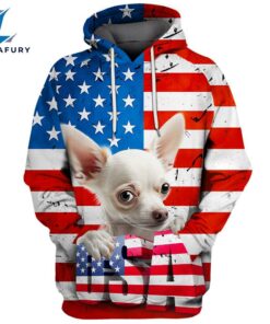Chihuahua Dog 3 3D Face Graphic Premium America Flag Hoodie