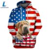 Chinese Shar-Pei Dog 3D Face Graphic Premium America Flag Hoodie