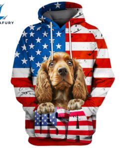 Cocker Spaniel Dog 3D Face Graphic Premium America Flag Hoodie