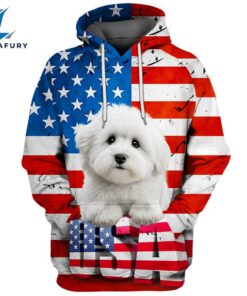 Coton De Tulear Dog 3D Face Graphic Premium America Flag Hoodie