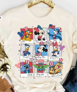 Cute Mickey and Friends Stitch Baby Yoda Chip 'n Dale Take Photos 4th Of July Shirt Disney Happy Independence Day WDW Disneyland Family Vacation Gift